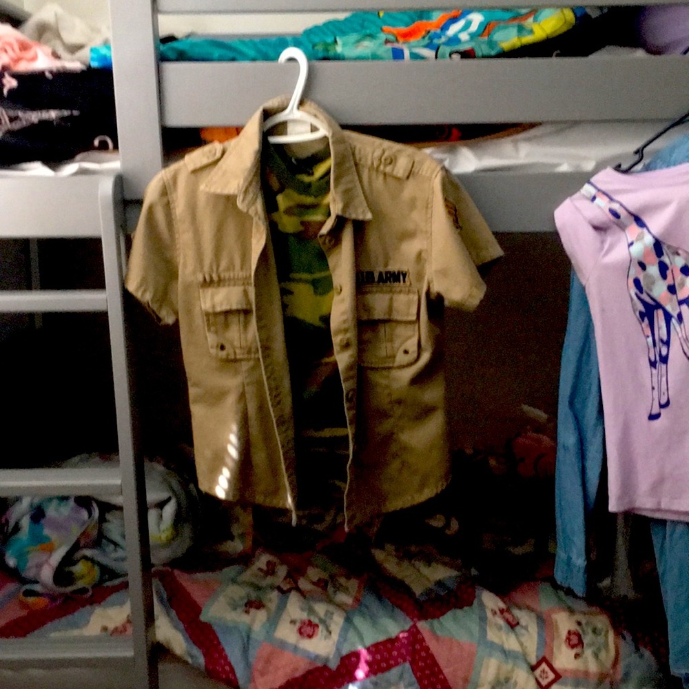 Army jacket and camouflage shirt